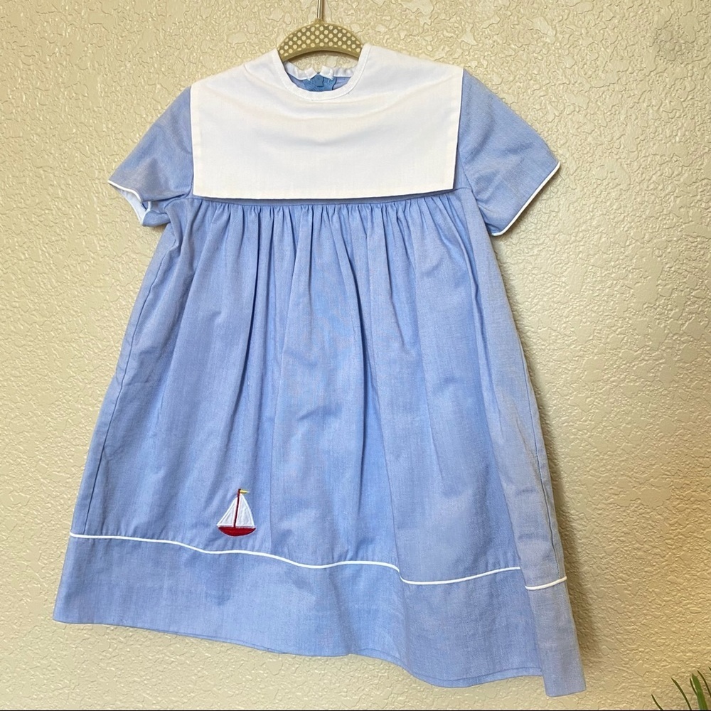 Vintage belart square collar dress Sailboat blue sailor